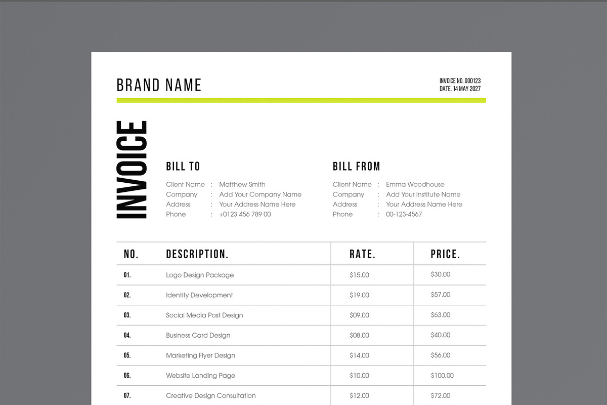 Minimal Professional Invoice Design, a Stationery Template by MightyDesign (Photo 4 of 8)