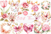 butterfly and Flower Clipart, an Illustration by Watercolor design (Thumbnail 1 of 5)