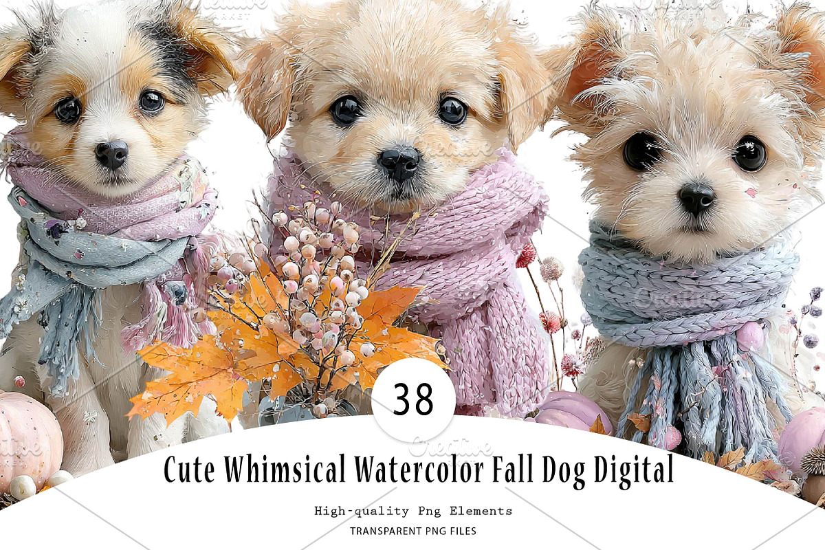 Cute Whimsical Watercolor Fall Dog, a Seasonal Illustration by CreationArt (Photo 1 of 7)