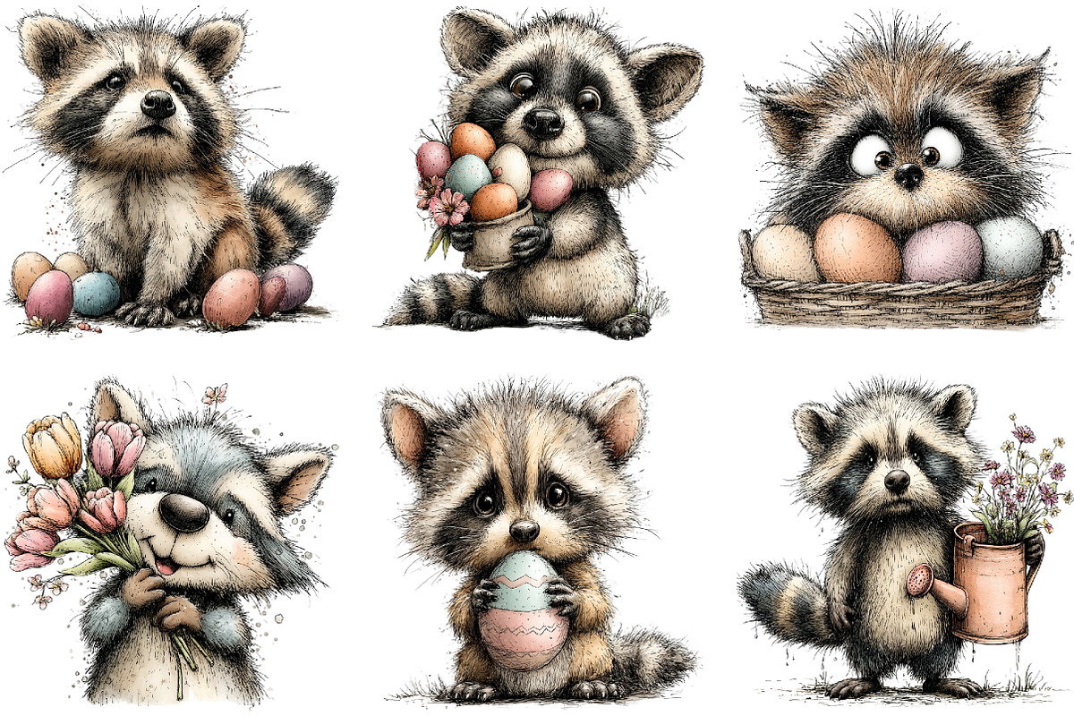 Whimsical Easter Raccoon Clipart, an Illustration by Sublimation Artist (Photo 7 of 7)