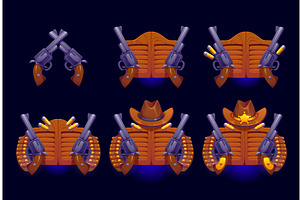 Western cowboy game rank badges, an Illustration by Vector Tradition