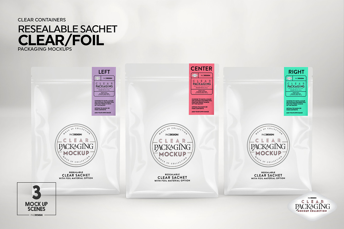 Clear Foil Sachet Packaging Mockup, a Cups & Container Mockup by INCDesign (Photo 5 of 14)