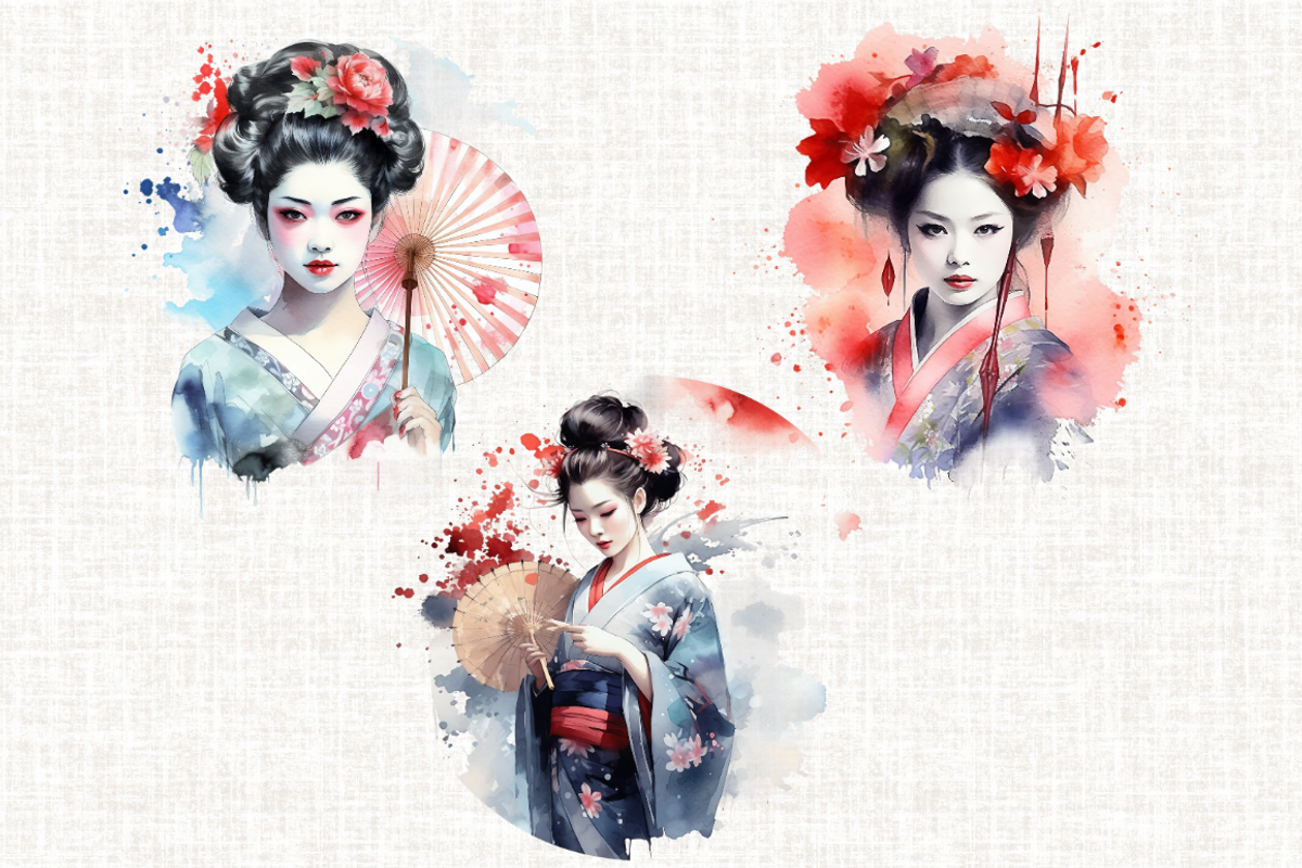 Watercolor Geisha Cliparts, a Person Illustration by Mash Mash Stickers (Photo 5 of 9)