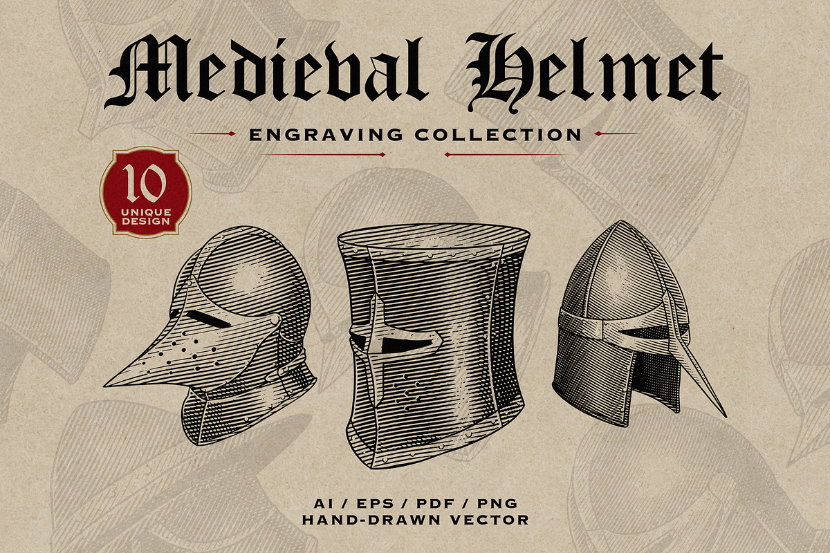Medieval Helmet Engraving Collection, an Object Illustration by Kaizla03 (Photo 1 of 5)