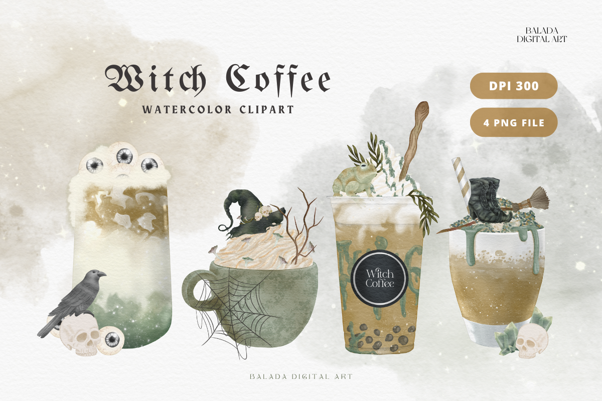Halloween Witch Coffee Watercolor, a Food Illustration by Balada Digital Art (Photo 2 of 4)