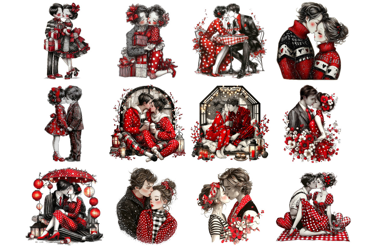 Valentine Kissing Couple Clipart, an Illustration by DreamArtGraphic (Photo 3 of 4)