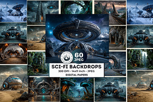 Sci-Fi Backdrops Digital Papers, a Decorative Illustration by ThatsDesignArt