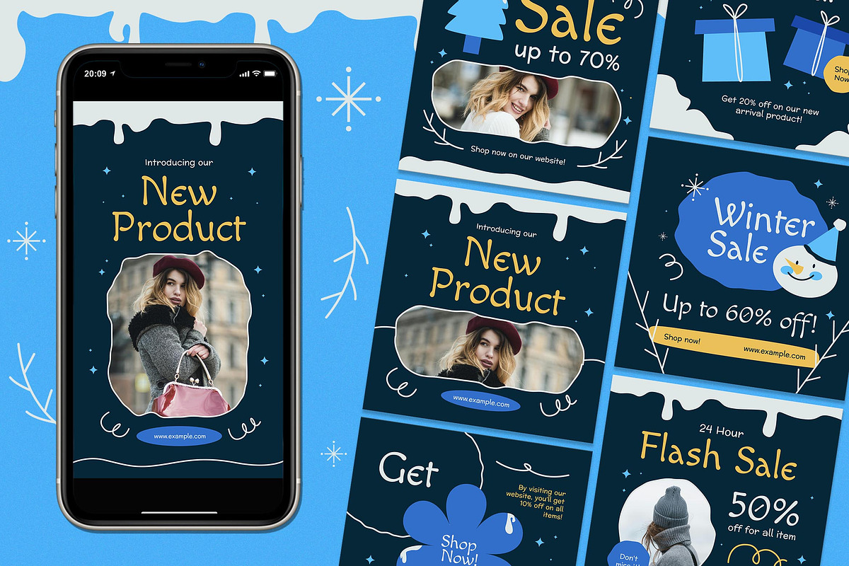Blue Winter Sale Instagram Set, a Social Media Template by Aiyari Graphic (Photo 1 of 3)