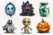 Watercolor Halloween Horror Clipart, an Illustration by Dream Creation (Thumbnail 2 of 6)