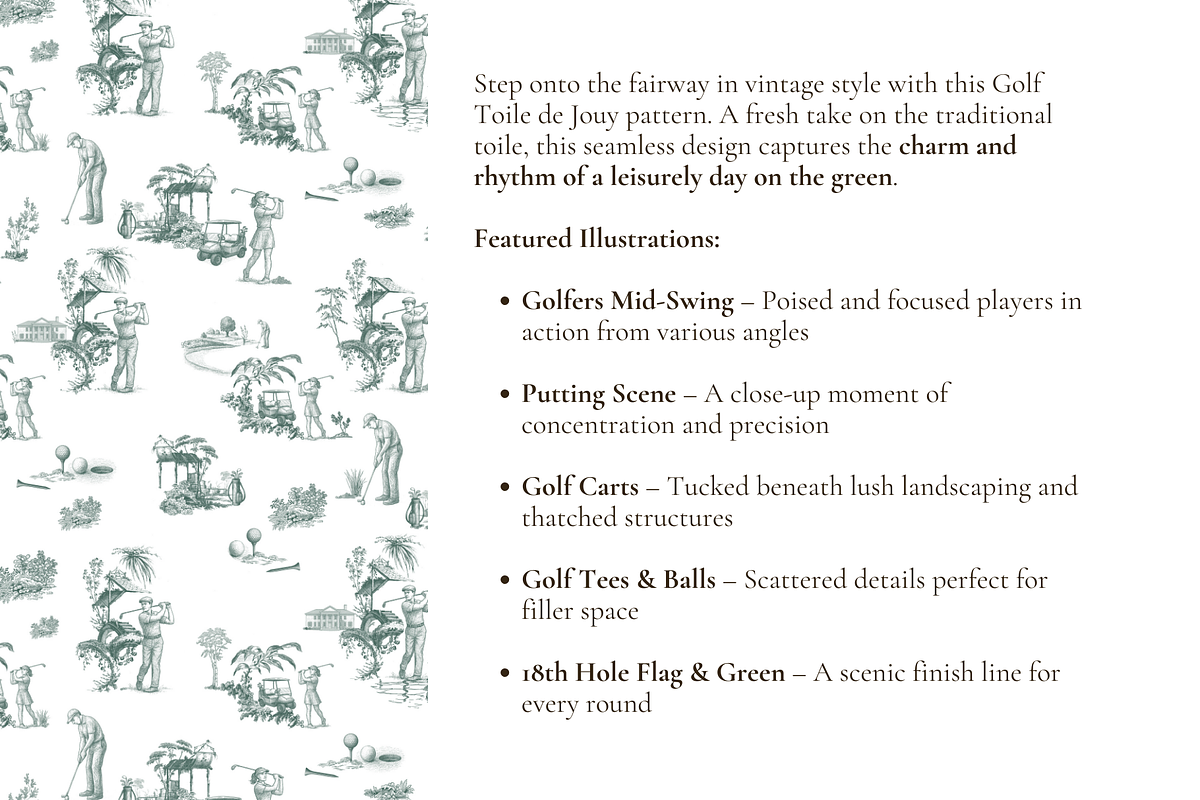 Golf Toile de Jouy Pattern, a Background Graphic by Hughes Studio (Photo 3 of 6)
