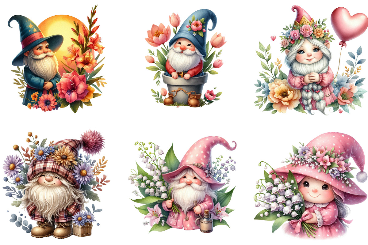 Birth Month Flower Gnome Sublimation, an Illustration by cherrydesign (Photo 3 of 3)