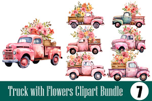 Truck with Flowers  Clipart Bundle, an Illustration by Wow Magic