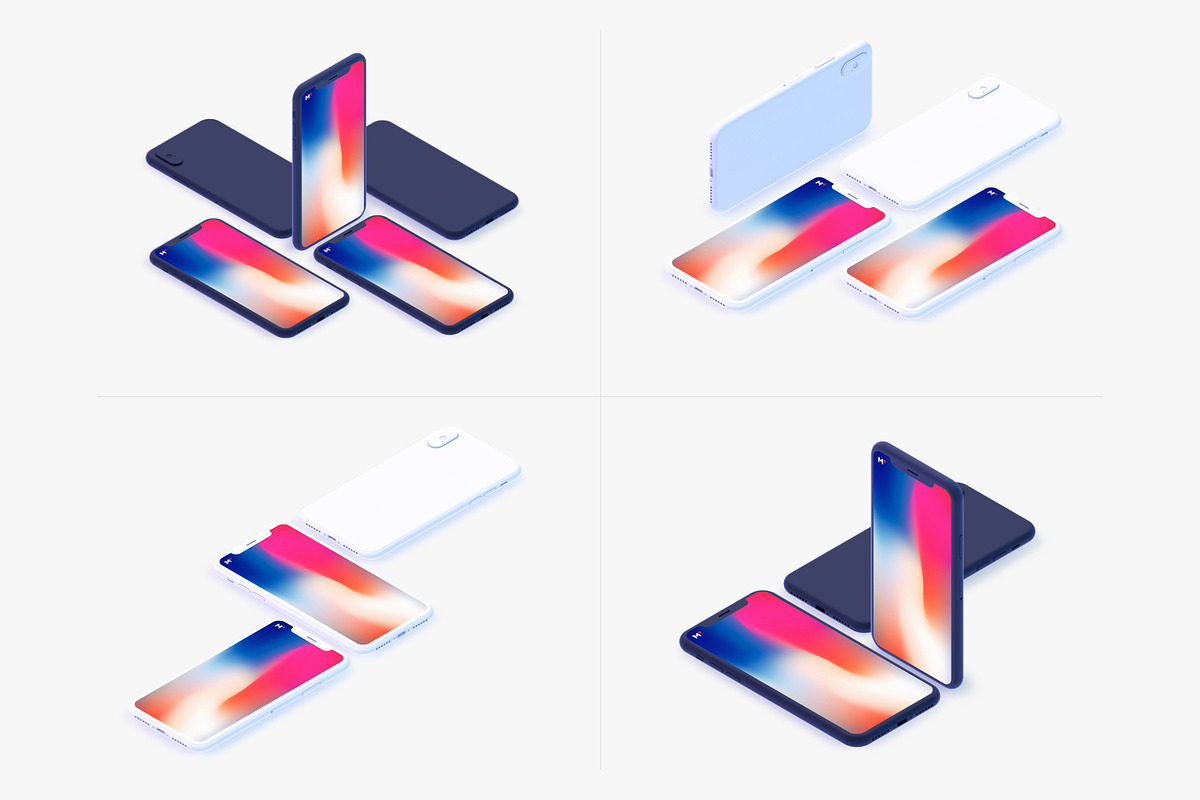 The isometric iPhone X Clay mockups, an iPhone Mockup by 360 Mockups (Photo 6 of 8)