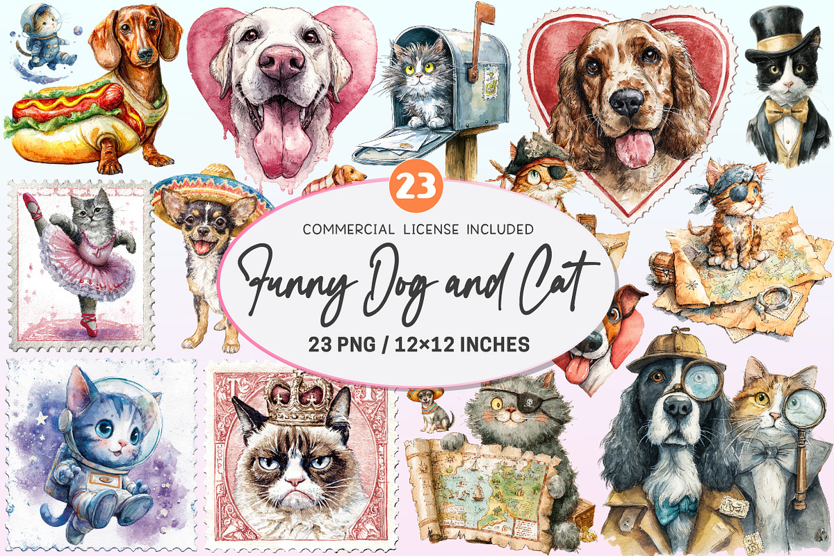 Funny Dog and Cat Clipart, a Graphic by CitraGraphics (Photo 1 of 4)