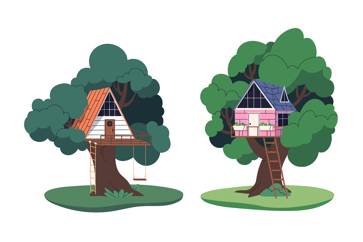 Wood tree houses. Nature treehouses, an Object Illustration by Good Studio (Photo 4 of 5)