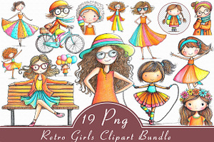 Retro Girls Clipart Bundle, an Illustration by Libby Wishes
