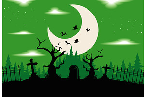 Halloween Cemetery And Moon