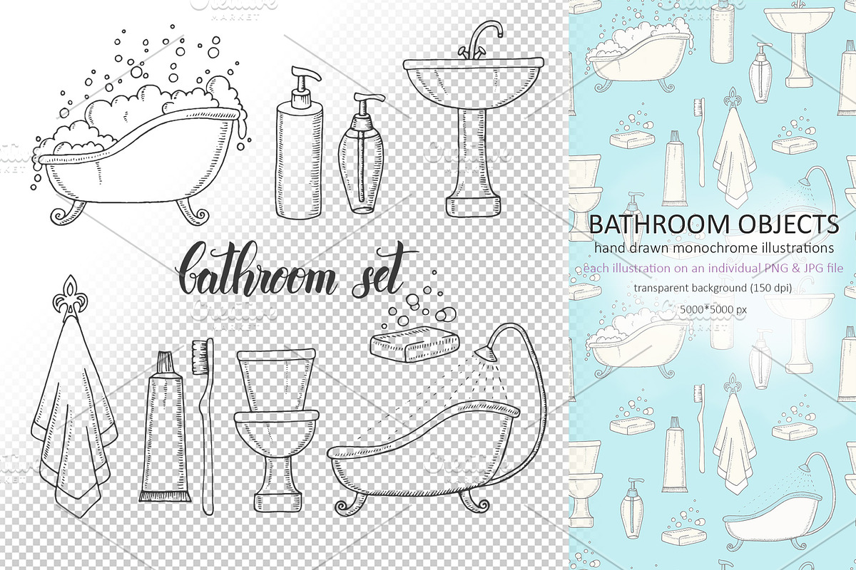 Vintage set of bathroom objects, an Object Graphic by Tabiti (Photo 2 of 2)