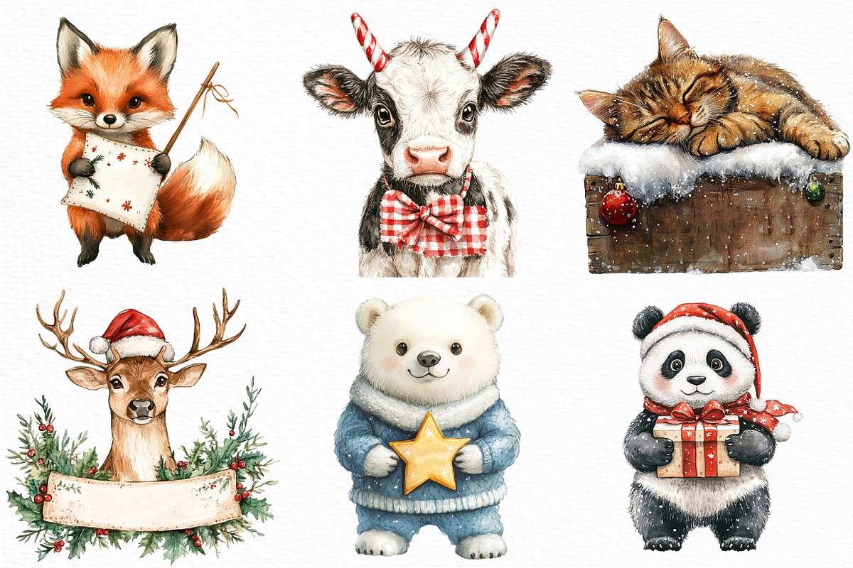 Animals Holding Merry Christmas Sign, an Illustration by Craft Nest (Photo 2 of 6)
