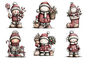 Cute Santa Snowman Christmas Clipart, a Seasonal Illustration by Creative Art (Thumbnail 4 of 7)