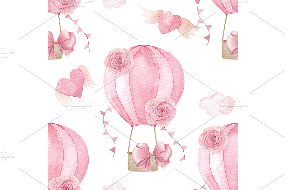 Pink Cute Balloon Pattern, a Decorative Illustration by Natikka Art (Photo 1 of 3)