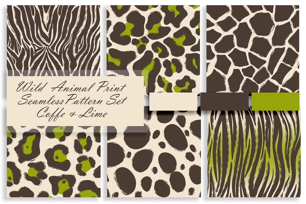 Wild Animal Prints Set Coffe & Lime, a Pattern Graphic by Oksana Dovhopol Art (Photo 1 of 19)