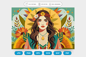 A woman wearing a floral headpiece a, a Graphic by SaroStock