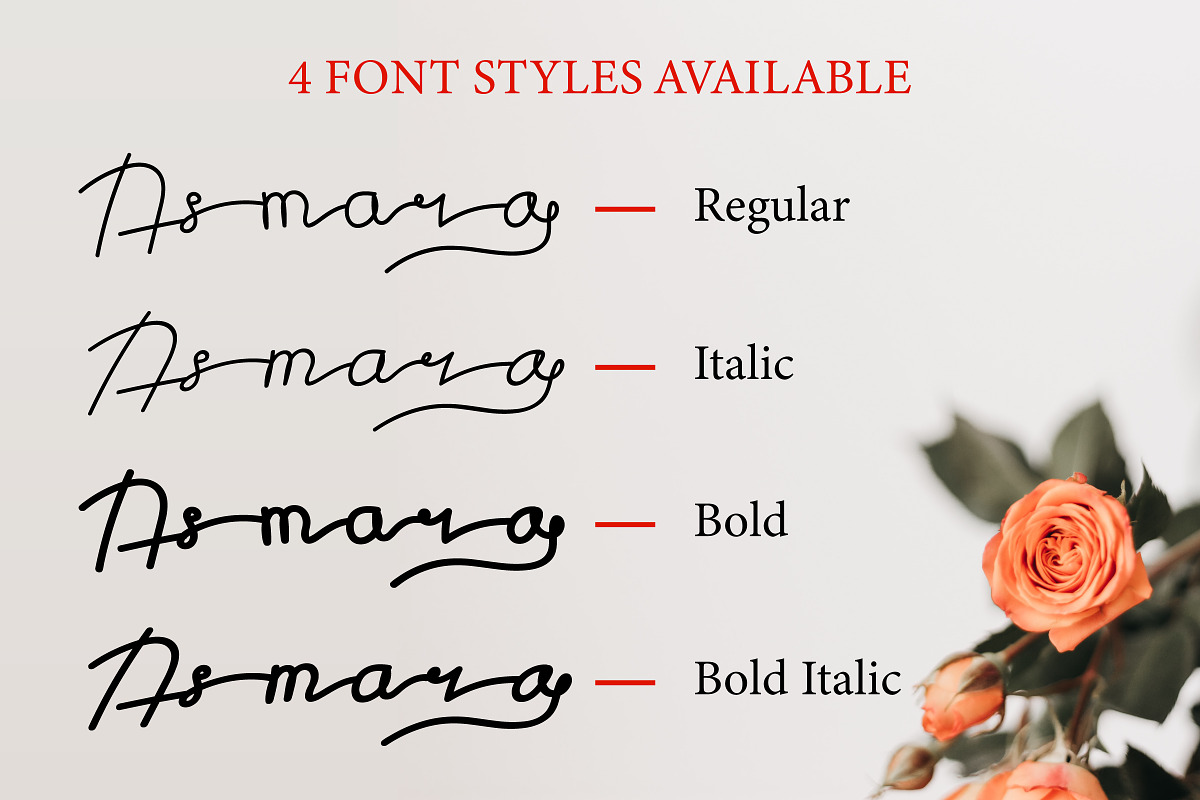 Asmara - Longtail Signature Font, a Script Font by Inventype Studio (Photo 6 of 9)