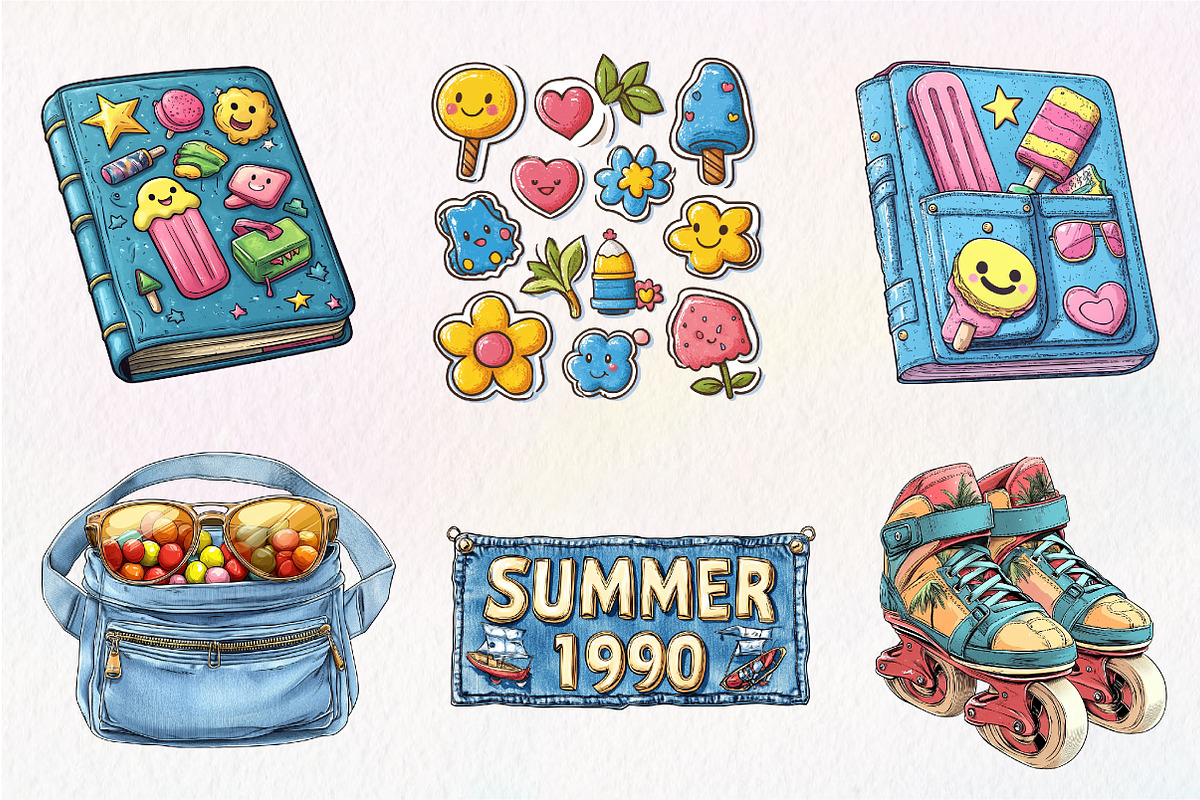 1990 Denim Summer Clipart, an Illustration by CreationArt (Photo 2 of 5)