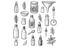 Glass Vials & Fresh Herb Branches, an Object Graphic by RT Studio