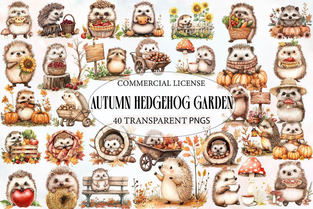 Cute Autumn Hedgehog Garden Clipart, an Illustration by Designworld (Photo 1 of 5)