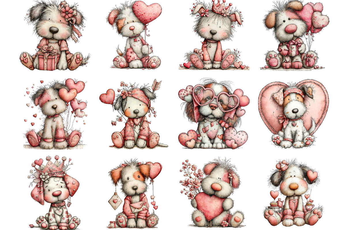 Whimsical Valentine Dog Clipart, an Illustration by Designking (Photo 3 of 5)