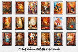 Fall Autumn Wall Art Poster Bundle
