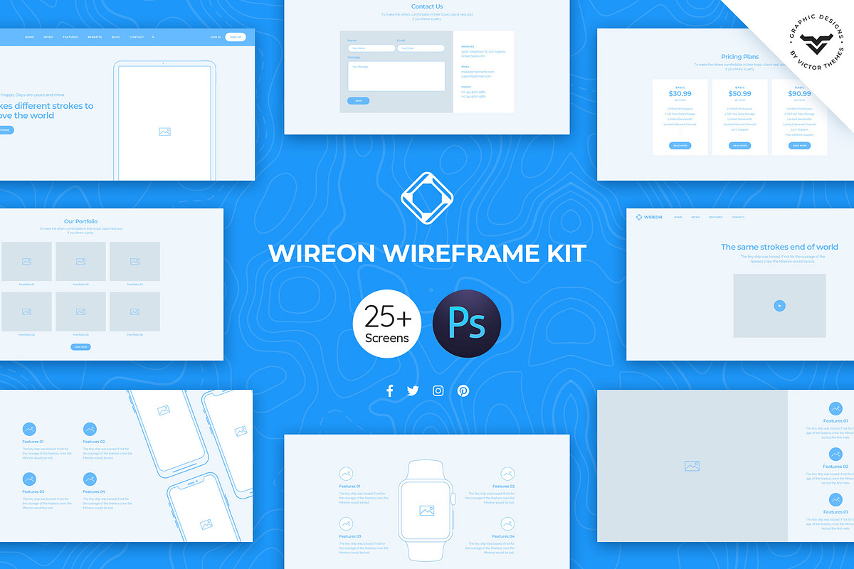 Wireon Web Wireframe Kit, a Wireframe Template by VictorThemes