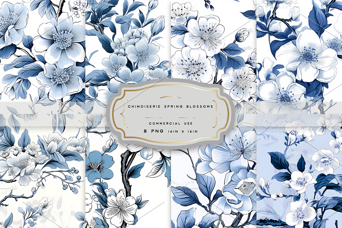 CHINOISERIE SPRING BLOSSOMS Seamless, a Texture Illustration by RefinedFantasyStudio (Photo 1 of 9)