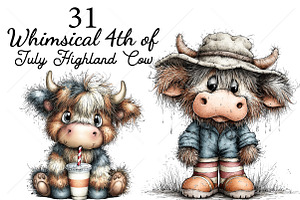 Whimsical 4th of July Highland Cow, a Seasonal Illustration by Canvas Craft