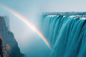 Majestic Waterfall with Rainbow and Mist, a Nature Photo by AlyaAnd