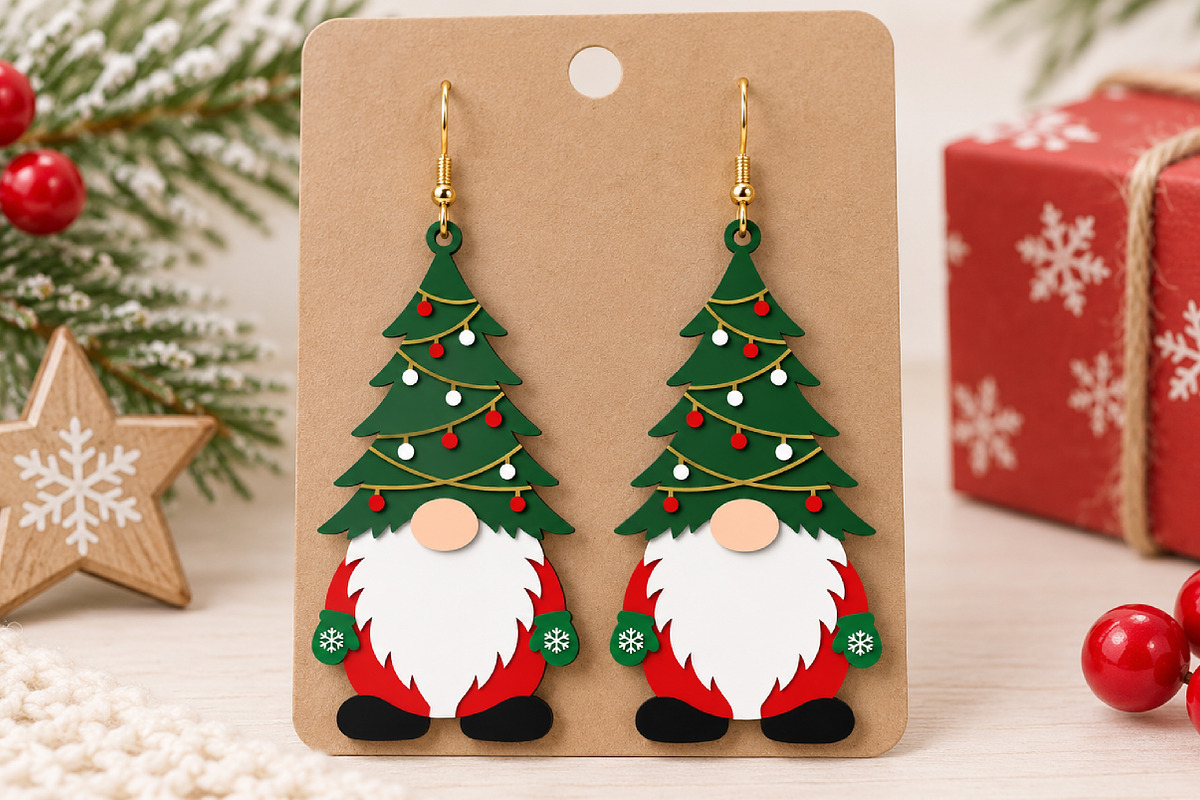 Christmas Gnome Earrings Laser Cut, a Seasonal Illustration by Canvas Craft (Photo 2 of 4)