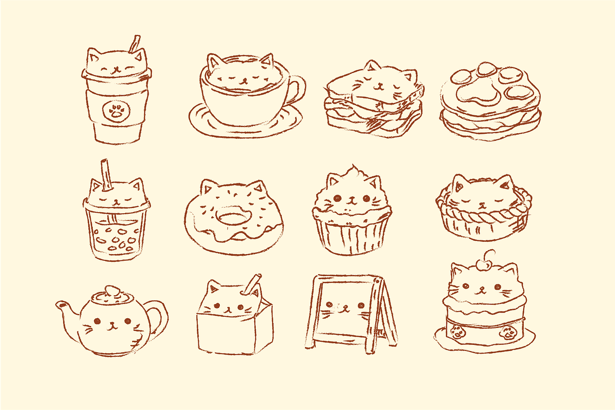 Hand Drawn Cats Cafe Edition, a Food Illustration by HunEyy (Photo 2 of 8)