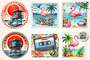 Retro Summer Postage Clipart, an Illustration by DreamCafeArt (Thumbnail 4 of 8)
