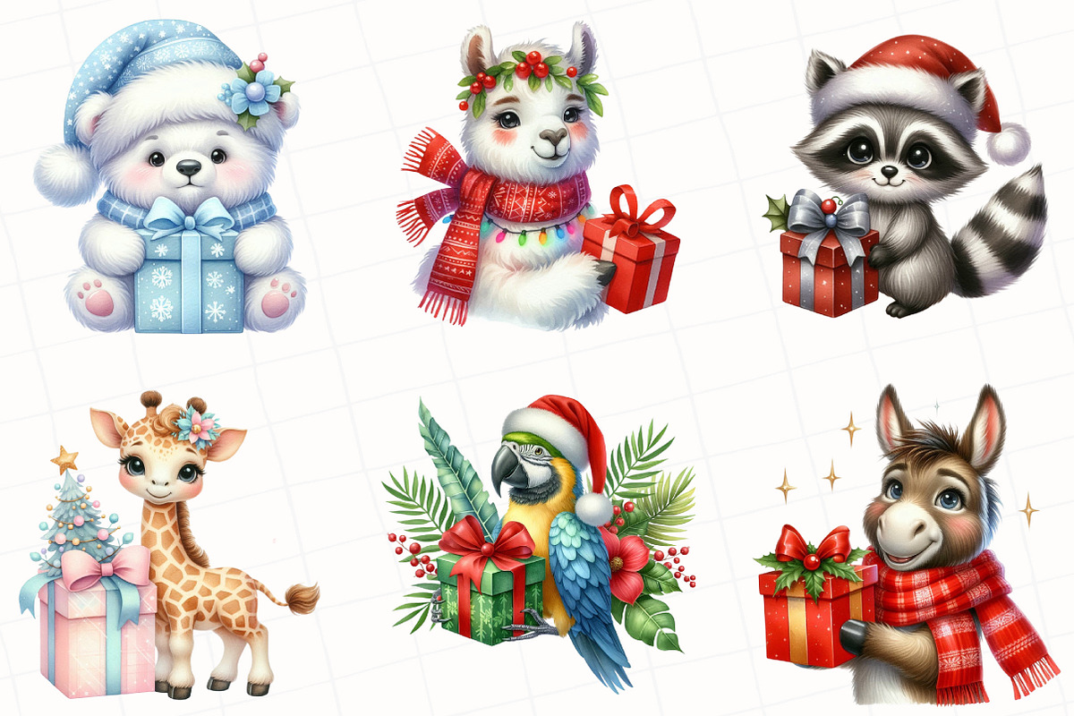 Christmas Animals Watercolor Clipart, an Illustration by OK Design (Photo 4 of 5)