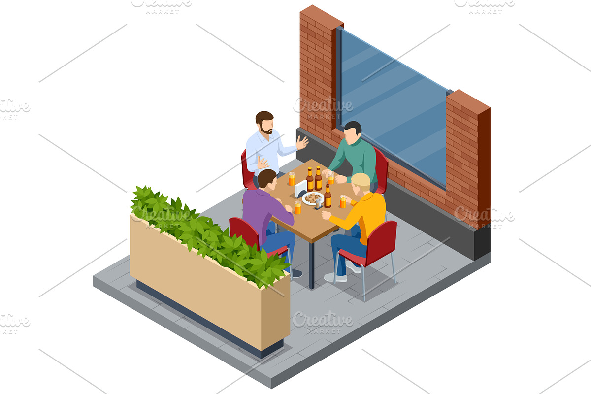 Friend at cafe table. Isometric cafe, a Food Illustration by Golden Sikorka