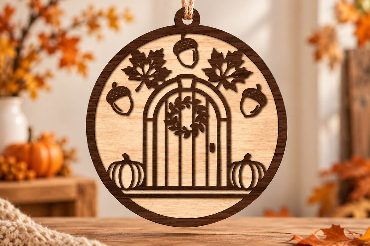Autumn Front Door Pumpkin Laser Cut, an Object Graphic by DreamPrint404 (Photo 1 of 3)