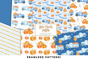 Fall Blue Pumpkin Truck Pattern