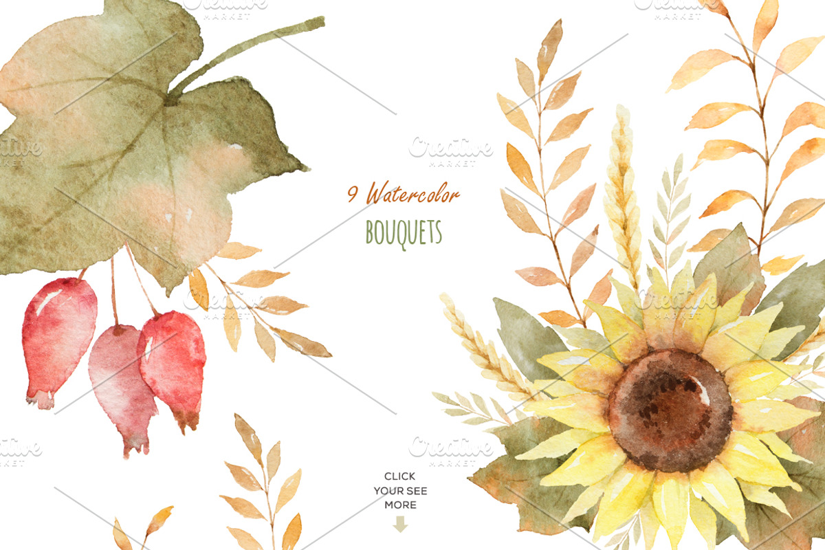 Autumn watercolor collection., a Decorative Illustration by Elena Medvedeva (Photo 5 of 7)