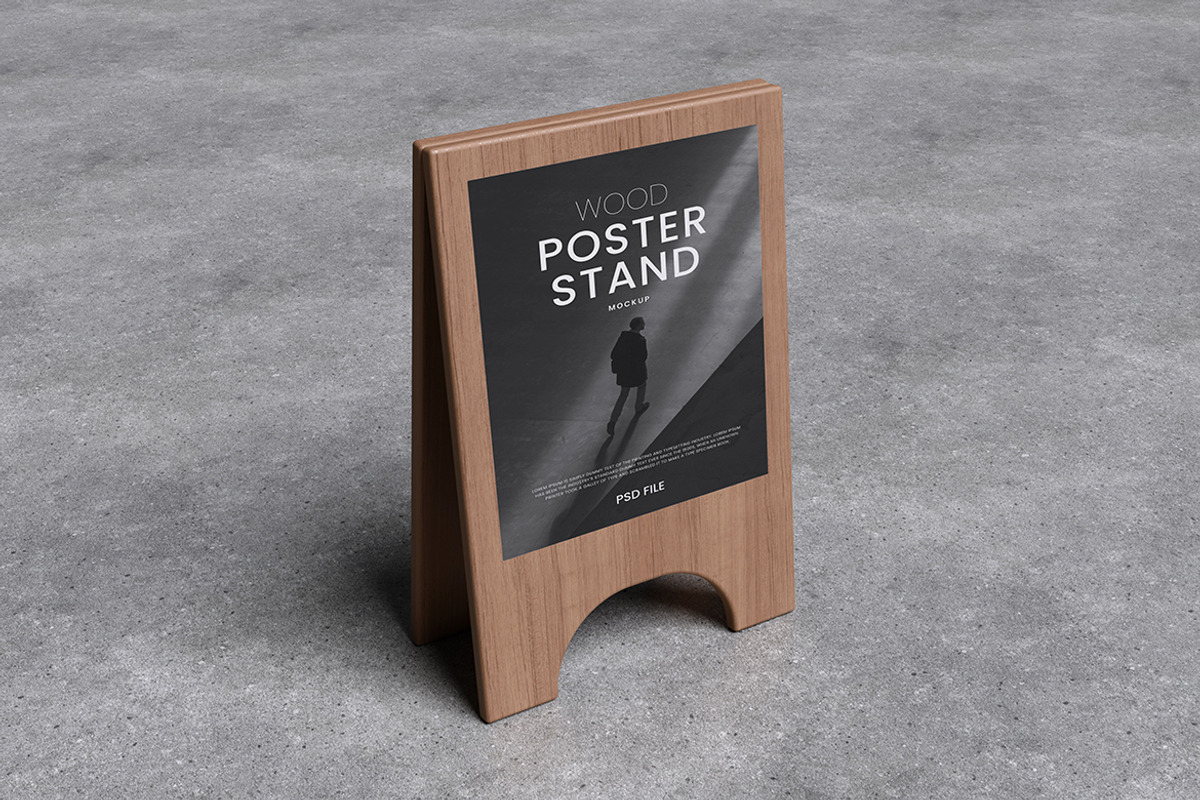 Wood Poster Stand Mockup, a Product Mockup by xavier_studio (Photo 2 of 5)