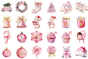 Pink Christmas Watercolor Clipart, an Illustration by Sublimation Artist (Thumbnail 3 of 6)