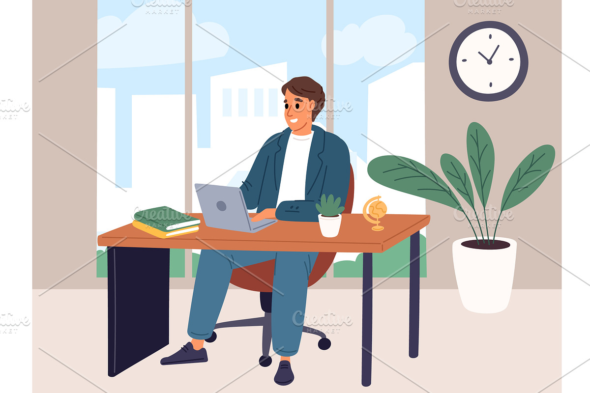 Businessman working at computer in, a Person Illustration by Vectorbuum