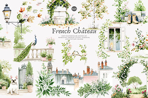 French Château watercolor clipart, a Decorative Illustration by Patishop Art