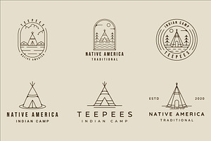 set of teepees indian line art logo, a Branding & Logo Template by zyxroun shop